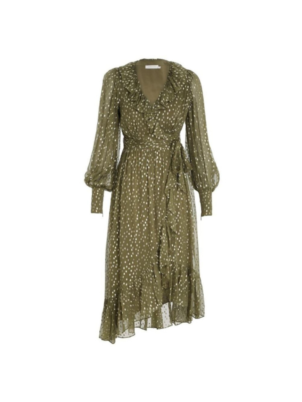 Zimmermann Lurex Wrap Midi Silk Chiffon Metallic Dot Dress 0